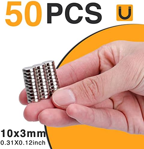 TRYMAG Small 10x3mm 50Pcs Rare Earth Magnets, 50Pcs Tiny Round Fridge Magnets for Whiteboard, Refrigerator, DIY, Kitchen, Office — view 2