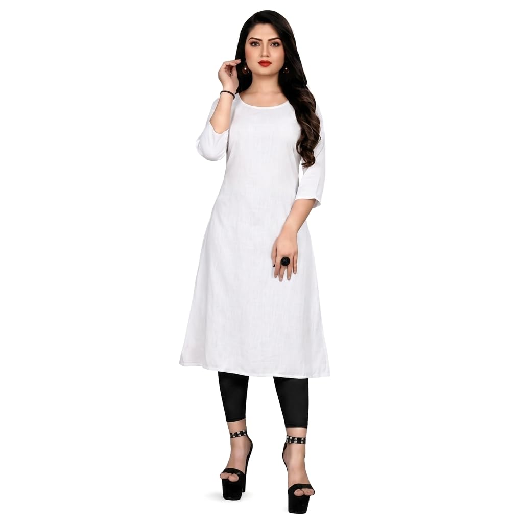 Women Kurti for Women | A Line Solid Crepe Kurta | Casual Long Kurti | Round Neck 3/4 Sleeve Ethnic Office Wear Straight Kurti for Girls-image-9