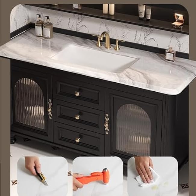 Bathroom Vanity with Sink Combo Set, Solid Wood Frame Bathroom Storage Cabinet with Drawers & Mirror CabinetBlack,100cm/40in