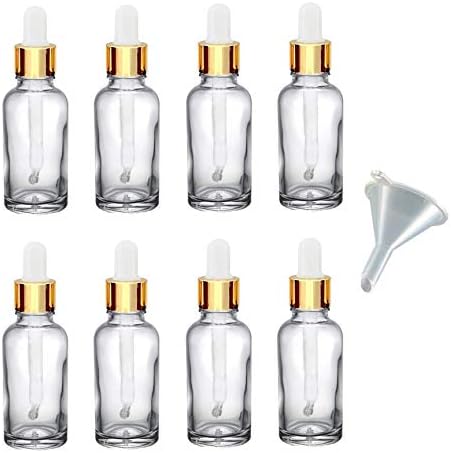 Avalon 30ml Clear Glass Dropper Bottles with White & Gold Glass Dropper Pipette + Funnel, Reusable Refillable Eco Friendly, Sustainable Living, Cosmetic Containers for Beauty & Skincare (10)