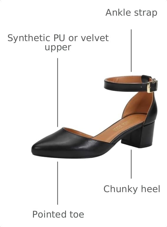 Image of MAIERNISI JESSI Unisex Men's Women's Pointed Toe Ankle Strap Pumps, 2.17 Inch Block Heel, D'Orsay Style