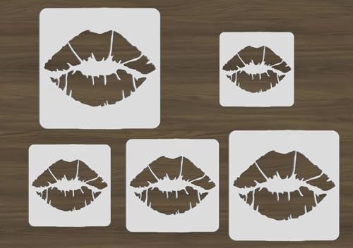 5PCS Lip Stencil Kiss Lips DIY Stencil with 5 Sizes Lips Lipstick Mouth Painting Stencils Reusable Red Lips PET Stencils for Floor Wall Wall Furniture Room Decorative