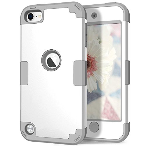 Hocase iPod Touch 7th/6th/5th Generation Case, iPod Touch 7/6/5 Case, Shockproof Protection Soft Silicone Hard Plastic Full Body Protective Case for iPod A2178/A1574/A1509/A1421 - White/Grey
