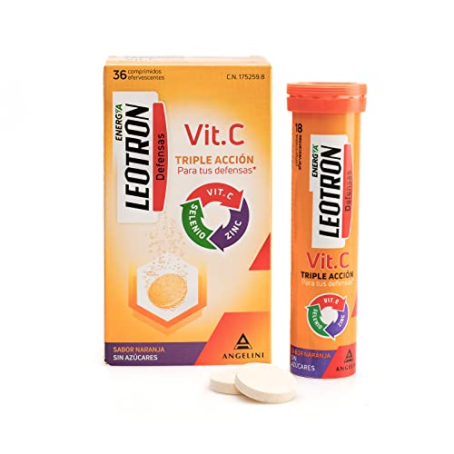 LEOTRON Vitamina C - Complemento Alimenticio con Vitamina C, Zinc y Selenio. 36 Comprimidos Efervescentes. Sabor Naranja.