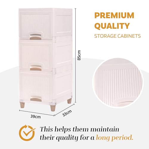 Image of YASONIC π― π§πΆπ²πΏ Foldable Plastic Rack for Storage /Kitchen Cupboard /Versatile and Sturdy Wardrobe for Clothes /Multipurpose Storage Organizer /Closet for Bedroom /Living Room /Laundry Room (Off White)