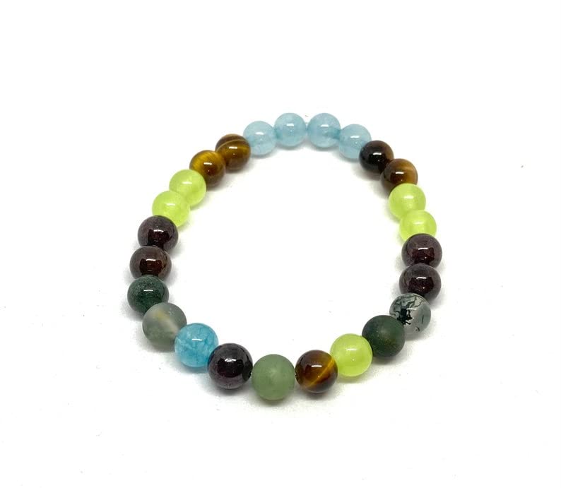 Bracelet en grenade et agate mousse pour attirer la prospérité