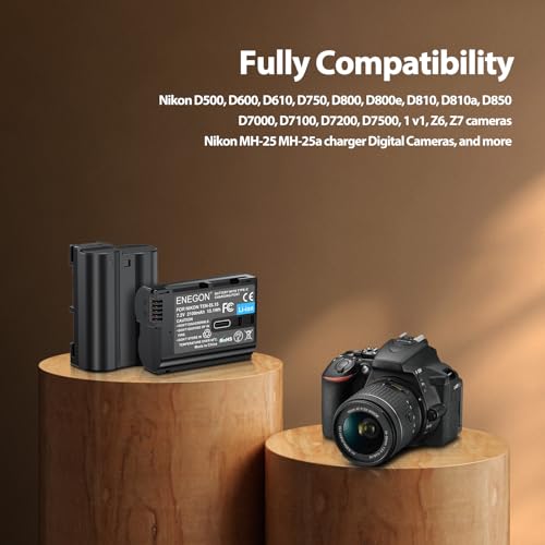 ENEGON EN-EL15/EL15C USB-C Direktladung Ersatzakkus 2100mAh (2er-Pack) mit 2-in-1 USB-C Ladekabel fü Nikon D7100 D750 D7000 D7200 D610 D880,D810 D800 D600 D800e D810a Z5 Z6 Z7 Z8 ZF