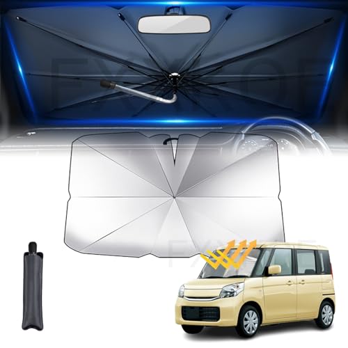 【2024年新進化?曲がる中棒】車用サンシェード 車 サンシェード 車 フロント 傘型 汎用 スズキ・スペーシア 初代 MK32S/42S型 2013年~2017年 に対応 UVカット紫外線遮蔽 折り畳み式 10本傘骨 車用フロントサンシェード 6層 遮光