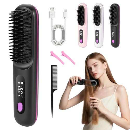 RUIZHI Brosse Chauffante Céramique, Brosse Coiffante Cheveux Courts, Mini Brosse Lissante Chauffante Anti-Brûlure, Chauffante Cheveux Court avec Affichage...