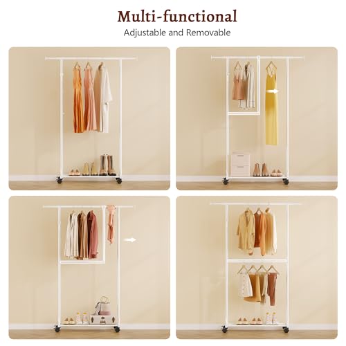 FAVOOSTY Kleiderständer auf Rollen, Mobiler Kleiderständer Stabil, Garderobenständer Metall, Einstellbar Garderobe, 89.50×39.00×161.20 cm Schwarz