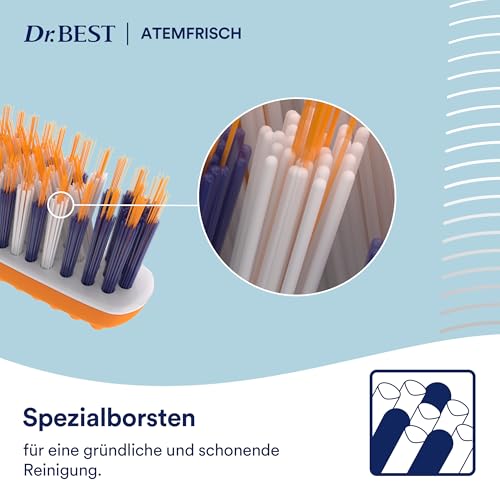 Dr.BEST Atemfrisch Zahnbürste, Mittel, Vorteilspack, mit 2in1 - Zahnbürste und Zungenreiniger. Entfernt gründlich Bakterien von der Zungenoberfläche, für eine effektive Reinigung der Zähne. – Bild 4