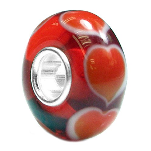 Sterling Silver Forever Endless Love Red Heart Glass Bead Charm