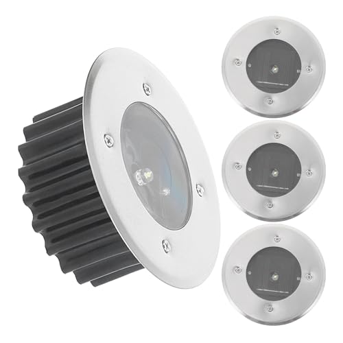 ibasenice Lot de 4 Lampes Solaires LED Encastrables en Acier Inoxydable, avec Interrupteur, Résistantes aux Intempéries, pour Pelouse et Jardin Extérieur, Éclairage Paysager Solaire au Sol