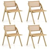 Giantex Folding Dining Chairs Set of 4, Wooden Folding Chair with Rattan...