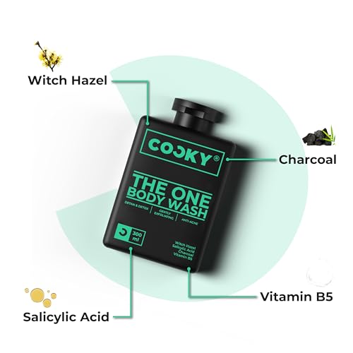 Image of Cocky - The One Body Wash for Men | All-in-One Deep Cleansing, De-Tan, Detox, Anti-Acne | Powered by Witch Hazel, Salicylic Acid & Charcoal | Luxe Fragrance - Woody & Spicy | Sulphate & Paraben Free | 300 ml