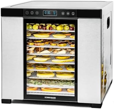 ROMMELSBACHER Dörrautomat DA 1050, Dörrfläche 1,6 m², 10 Edelstahl-Dörrtabletts, Warmhaltefunktion, Favoritenprogramm, 99 Std. Zeitschaltuhr, Temperatur einstellbar (35 °C – 75 °C)