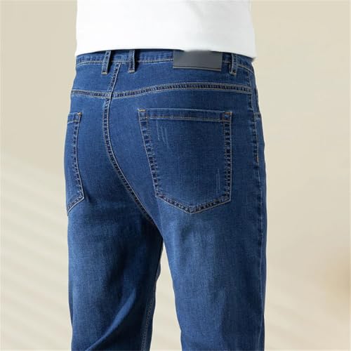 Men's Summer Thin Slim Straight Jeans Light Denim Pants Casual Regular Fit Fitness Trousers3