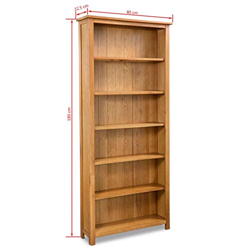 Vidaxl 6-Tier Bookcase，Storage Shelves, Storage Cabinet For Books, Photos, Decorations, In Living Room, Office, Library, Modern Style, 31.5"X8.9"X70.9" Solid Oak Wood #TOP4