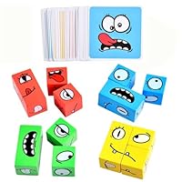 Wooden Face Changing Cube Game,16 Block Expression Puzzle with 64 Challenge Cards,Montessori Educational Toy for Kids, Fun Family Matching Game for Logic & Social Skills Development