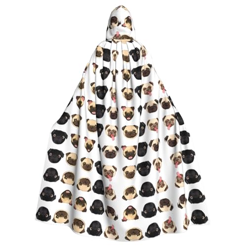 Capa de Halloween con capucha y estampado de perro negro y amarillo, disfraz de fiesta de carnaval (longitud 147 cm, altura de la capucha: 38 cm)