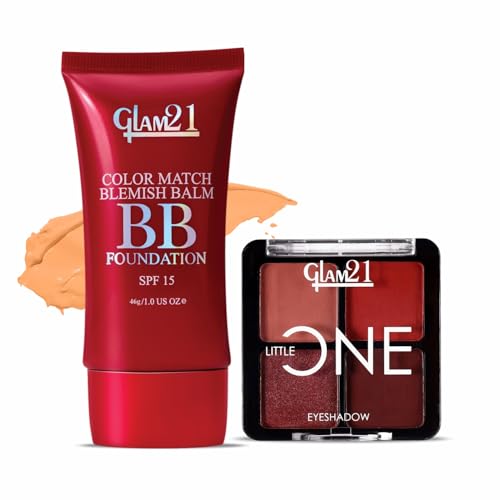 Image of Glam21 Little One 4-in-1 Eyeshadow Palette- Under the Skin,3.5gm & Color Match BB Foundation SPF15-Medium Beige,46gm|Pigmented, Long-Lasting Eyeshadow|Non-Cakey BB Cream, Blemish-Free Glow |Pack Of 2