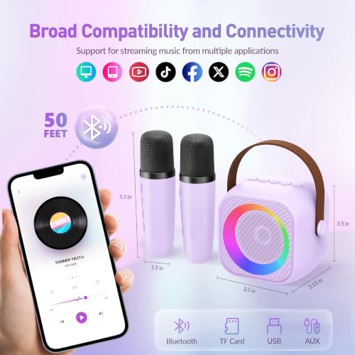 Image of Karaoke Machine for Kids Adults, Karaoke Toys Gifts for Girls Boys, Portable Bluetooth Speaker with Wireless Microphone, Birthday Gifts for Girls Boys Ages 4, 5, 6, 7, 8, 9, 10, 12+ Years Old