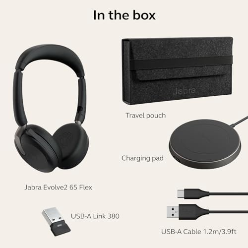 Jabra Evolve2 65 Flex Stereo Headset with Bluetooth, Wireless Charging Pad - Noise-Cancelling ClearVoice Technology & Hybrid Active Noise Cancellation - Works with Leading UC Platforms - Black by Jabra - Image 8