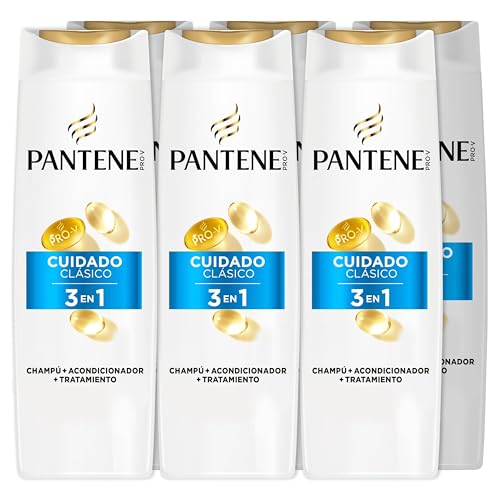 Pantene Champú + Acondicionador + Tratamiento 3en1 Cuidado Clásico Nutri Pro-V con fórmula Pro-V + antioxidantes, para cabello normal y mixto, 300 ML (Pack de 6)
