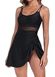 Derssity One Piece Swimming Costume for Women Plus Size Swim Dress Slimming Tummy Control Swimwear Swimsuit with Shorts(B,XL) Black - Image 1