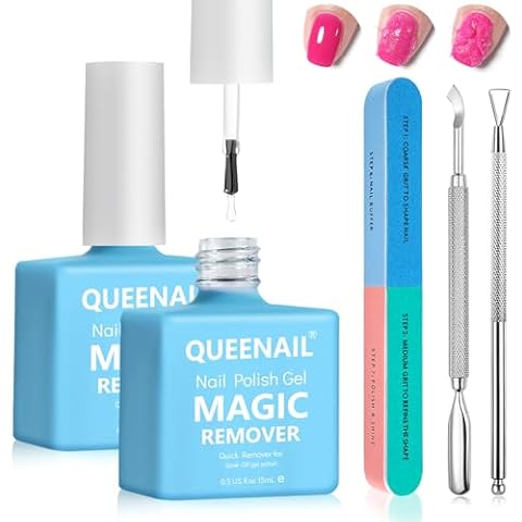 Gel Nail Polish Remover 2pcs,with 2Pcs steel push and Nail File,Quick Remove Gel Nail Polish,in 3-5 minutes,Easily & Quickly Remove Gel for Remove Gel Nail Polish,Quick & Easy No Need for Foil Cover