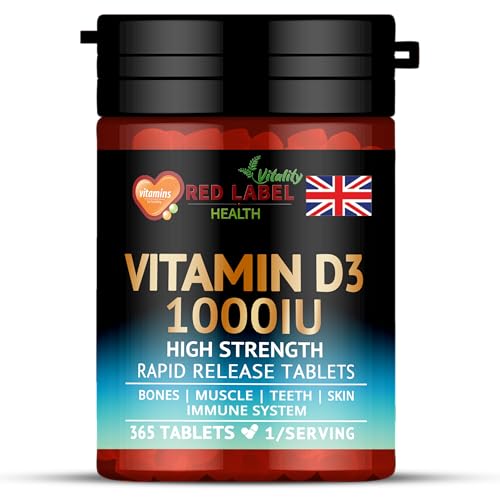 Red Label Health Vitamin D 1000iu, 1 Year Supply, 365 Easy-Swallow Vitamin D Tablets, Vegetarian Vitamin D3 Supplement for Men, Women, High Strength Immune Support Supplement