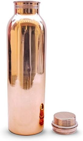 100% Pure Copper Water Bottle Ayurvedic Water Copper Bottle - Leak Proof Water Bottle Cap, Seamless Copper Bottle 32oz 900ml (Ind-5)