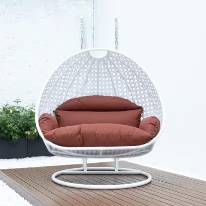 Image of Double Seater Hammock Swing Chair with Stand & Cushion | Heavy Duty Powder Coated Steel Frame | Outdoor Indoor Hanging Swing for Patio Balcony Garden Terrace Living Room (White-Maroon)