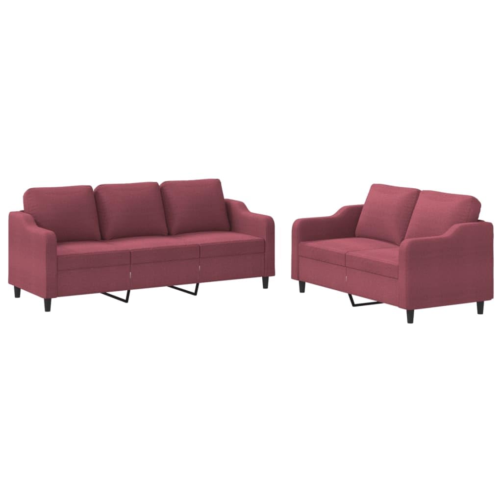 Juego de 2 muebles de sofá, color rojo vino y cojín