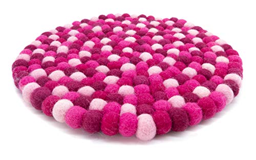 feelz Filzuntersetzer rund 22cm rosa Beere pink Handarbeit Topfuntersetzer bunt Bunte Filzkugel Untersetzer aus Filz
