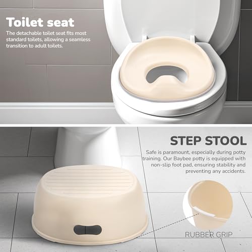 Image of Baybee 3 IN 1 Baby Potty Seat for Kids with Step Stool | Portable Potty Training Seat with Removable Tray & Non Skid Base | Baby Western Toilet Seat | Baby Toilet Chair for Kids 1 to 5 Years (Beige)