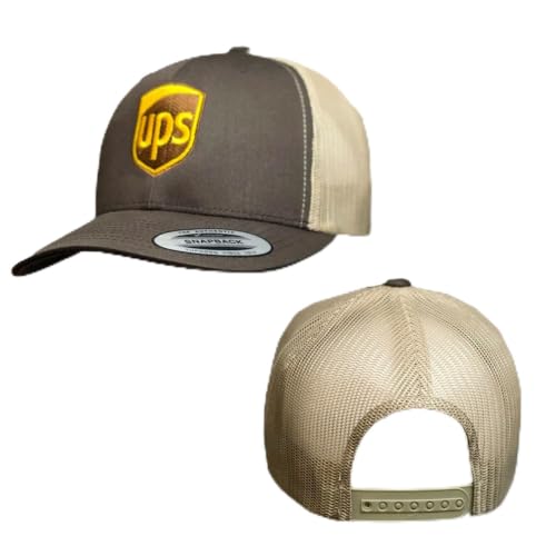 Image of U P S Embroidered Mesh Snapback Yupoong Adjustable Trucker Brown Hat Snapback