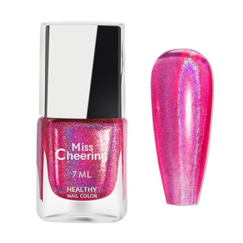 Hot Pink Nail Polish - Deep Pink Holographic Nail Polish - High Gloss Chrome nail polish - Glitter Nail Varnish Fast Drying - Shimmer Laser Iridescent nail Polish - No Chip No Bake