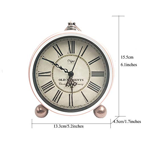 Justup 5.2" Classic Retro Clock, European Style Vintage Silent Desk Alarm Clock Non Ticking Quartz Movement Battery Operated, Hd Glass Lens, Easy To Read (White) #TOP4