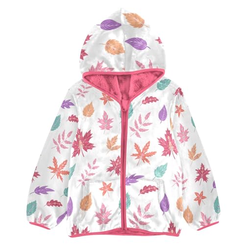 OTVEE Autumn Colorful Leaves Kids Hoodie Jacket Fall Spring Full Zip Warm Outwear Coat