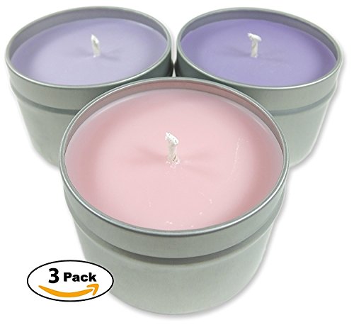 Candlecopia Evening Bath, Pink Sugar and Love Spell Strongly Scented Hand Poured Vegan Travel Tin Candles, 3 x 4 Ounce Tins