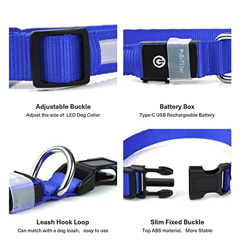 PcEoTllar Leuchthalsband Hund Aufladbar, Hundehalsband Leuchtend Wasserdicht, Blinkend LED Halsband für Hunde mit 7 Farben, Einstellbare LED Hundehalsband für Kleine Große Hunde, Blau-M