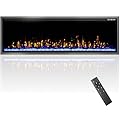 Ludatido 60 Inch Electric Fireplace with Log&Crystal – Ultra-Thin Frame, Realistic Flame, Touch & Remote Control, Recessed or Wall Mounted, 750/1500W Heater