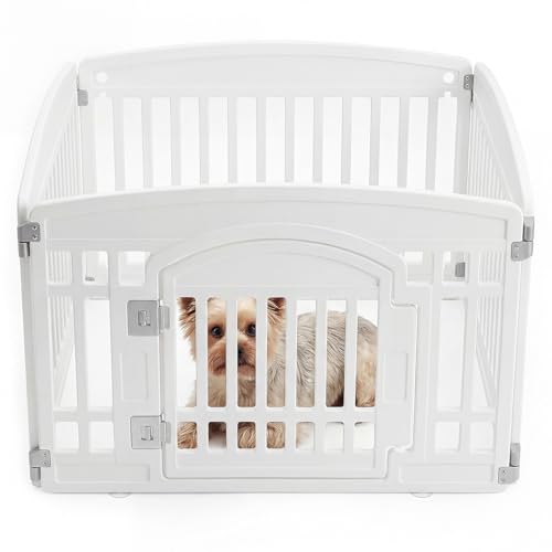 Image of NEWBULIG Dog Playpen 4 Panel 24 Inch Puppy Fence, Indoors Outdoor Plastic Portable Pet Play Pen with Secure Locking Door for Small Medium Dogs for Yard, RV Camping