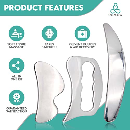 Cozlow 3 In 1 Muscle Scraper Tool Set | Stainless Steel Iastm Tool Muscle Scraper Kit For Accelerating Recovery, Reducing Muscle Soreness, And Soft Tissue Massaging #TOP5