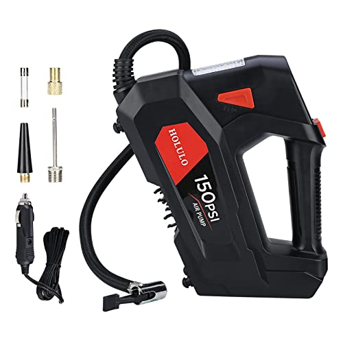 HOLULO Gonfleur Pneus Voiture,12V 150PSI Compresseur à Air Portatif avec Jauge Pression Numérique et Pompe/Arrêt Automatique, compresseur Voiture avec lumière LED pour Voiture,Vélo,Moto,Coussin d'air Cover