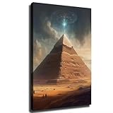 BaydoG Tafu Pyramid and UFO Science Fiction Landscape Poster Modern High Definition Aesthetic Holiday Gift Home Wall Art Canvas Painting Decoration (Framed,08×12inch)