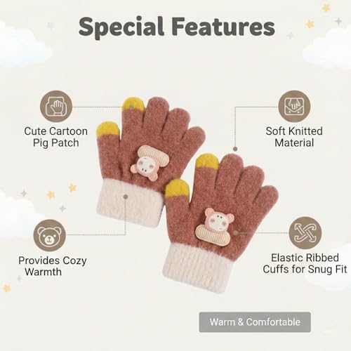 Image of Kraptick Kids Winter Gloves - Ultra-Soft Thick Knit Fuzzy Warm Mittens for Boys & Girls Cute Bear Patch Thermal Hand Warmers for Toddlers & Children -2