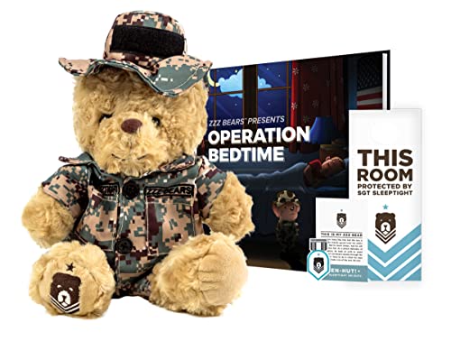 ZZZ Bears SGT. Sleeptight Army Teddy Bear - Military Plush Toy, Four Step Sleep System to Help with Bedtime (Marine Camouflage)