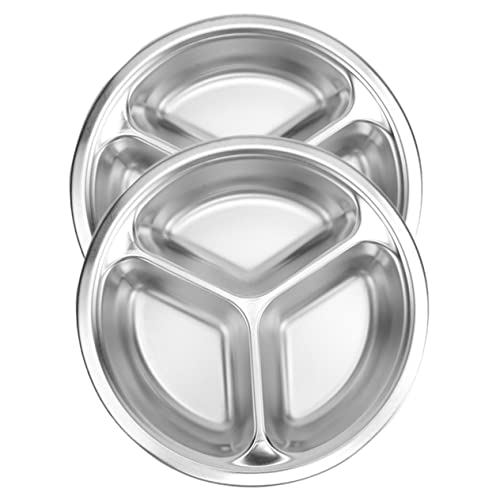 UTHCLO Stainless Steel Baby Plates 2-piece Metal Lunch Tray Compartmentalized School Lunch Trays Rectangular for Home Restaurant Hotel